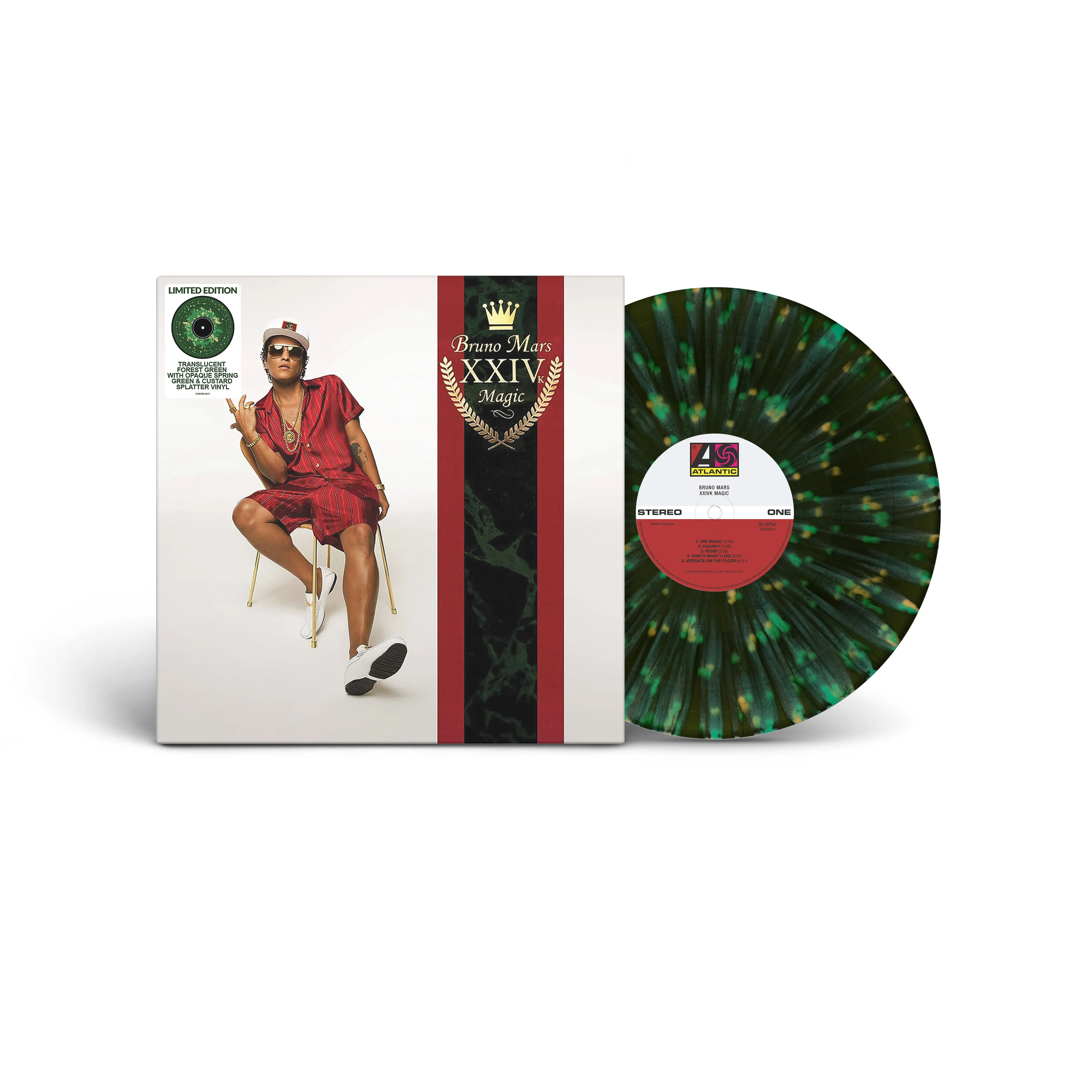 24K Magic Exclusive Translucent Forest Green with Opaque Spring Green and Custard Splatter Vinyl